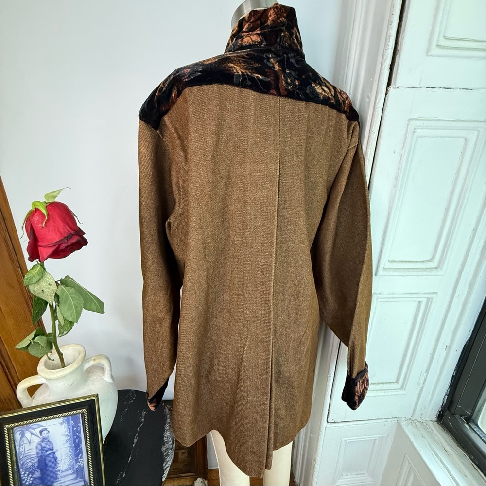 Brown Denim maximalist flower zip up velvet patch work bomber jacket - Picture 14 of 16